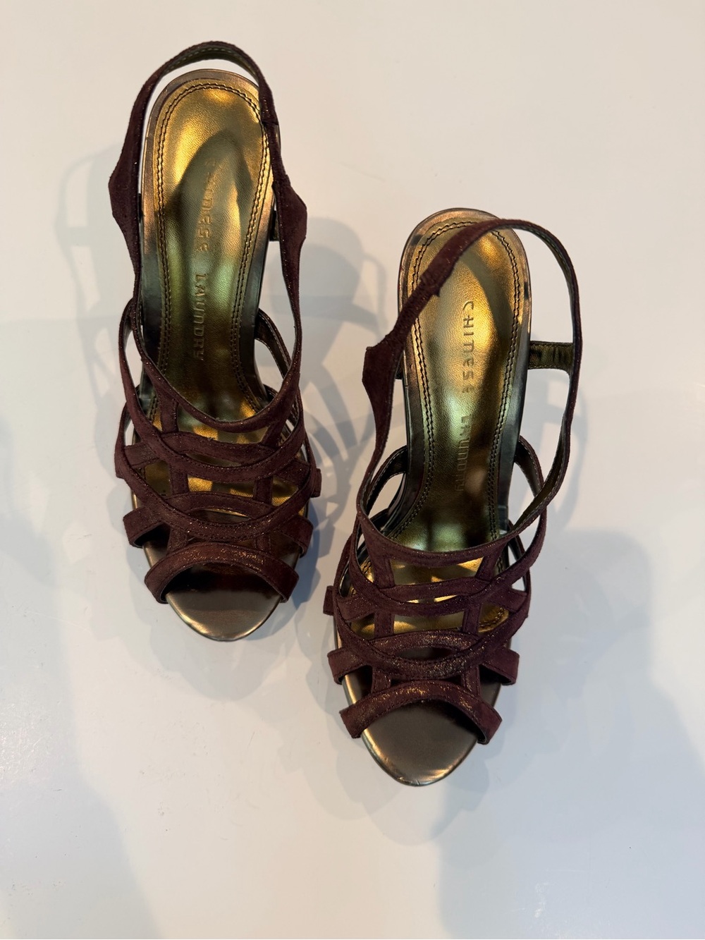 CHINESE LAUNDRY Burgundy Strappy Open-Toe Slingback Heels